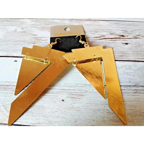 Y2K Retro Gold Tone Statement Earrings - Picture 1 of 5